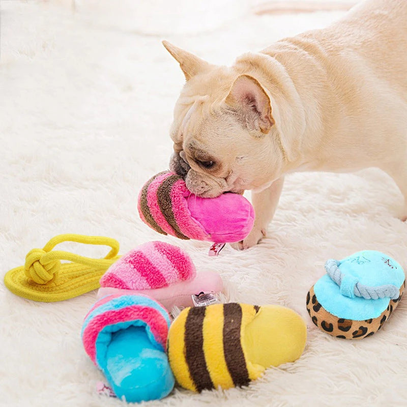 Plush Squeaky Chew Toy for Small Dogs – Funny Slipper Design